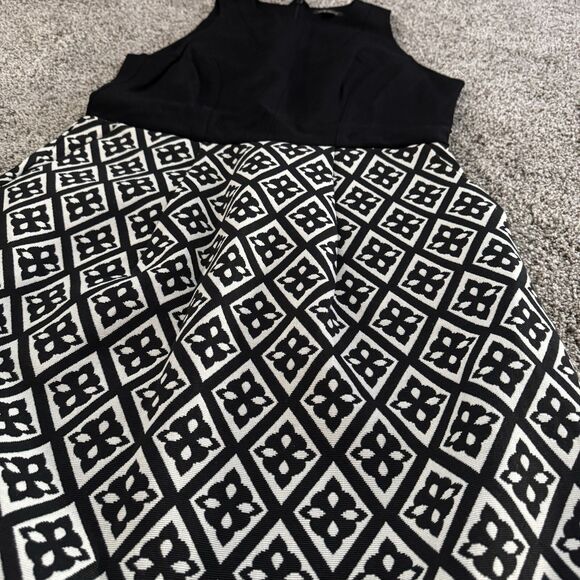Lucky Brand Geometric Jacquard Black White Sleeveless Dress Pockets Size 6 NWOT - Picture 9 of 12